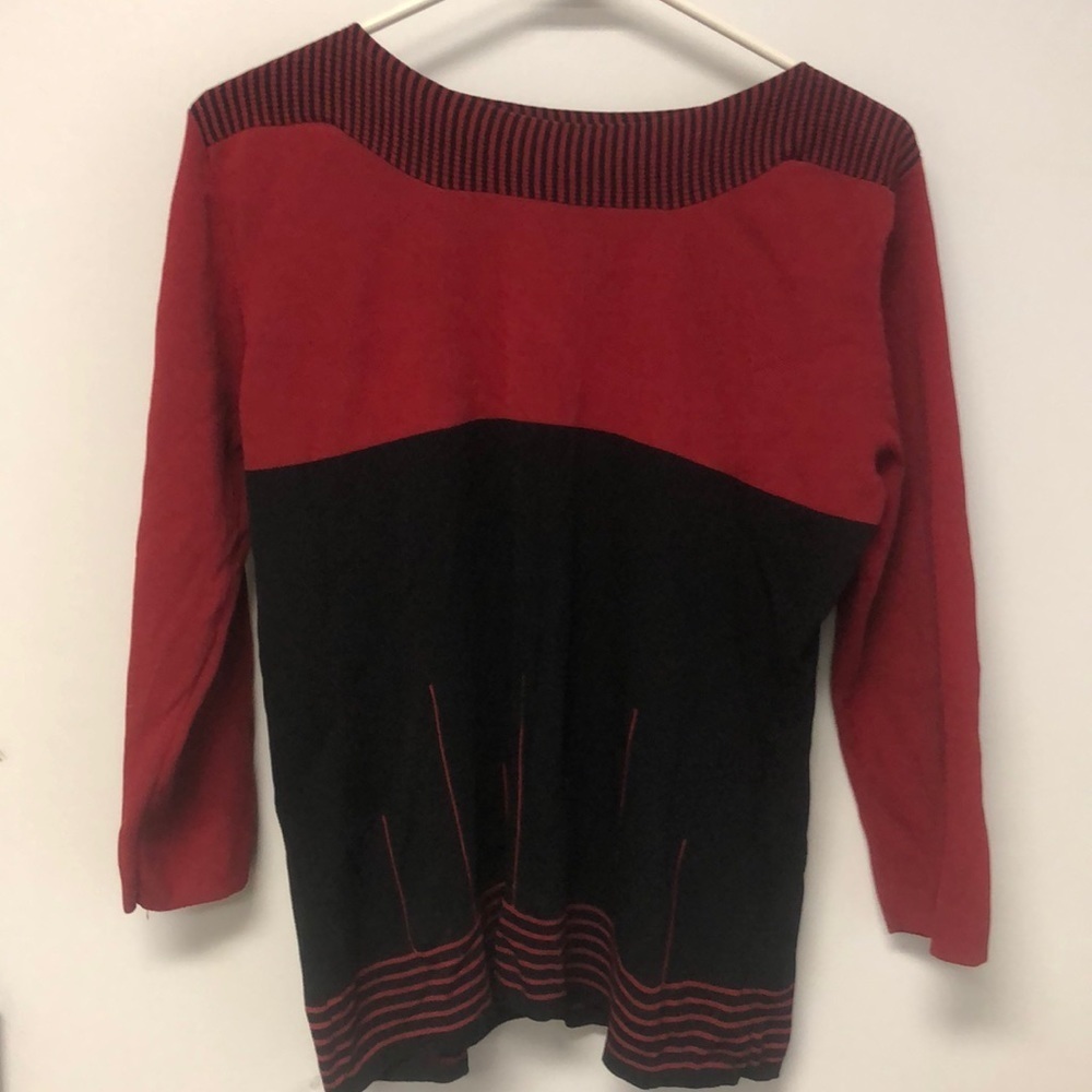NOTATIONS Red/Black Color Block Sweater XL